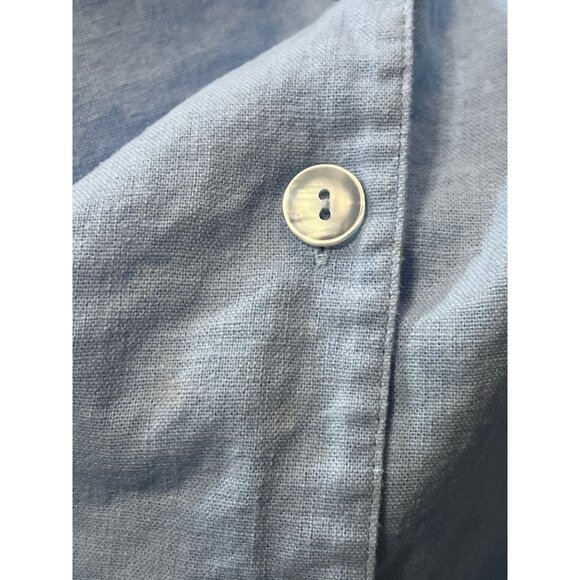 Embroidered Linen Blend Shirt Sz 18 Button-Down Light Blue Floral Beach Lagenlo - Picture 11 of 12